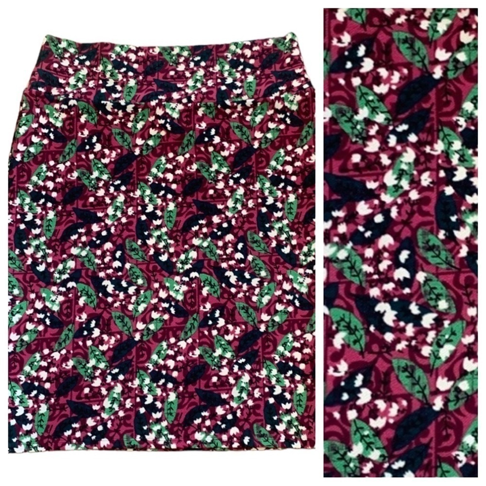 LulaRoe Burgundy Green Floral Print Cassie Pencil Skirt Size 2X